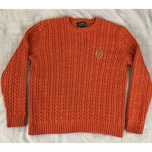 Lauren Ralph Lauren Women's Size L Orange Cable Knit Sweater Logo Crest Preppy